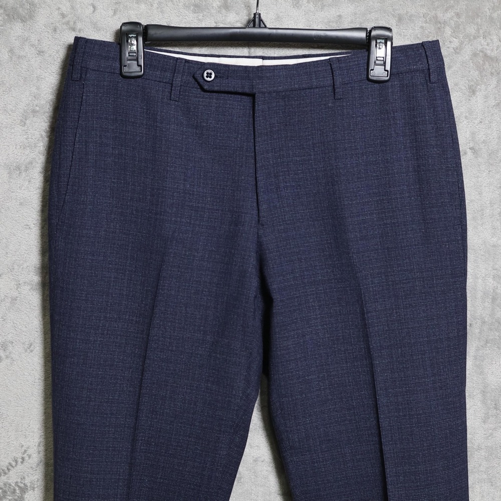 Zanella Curtis Pants Mens 32x30 Blue Dress Slim Straight Tweed Wool Blend Italy - Picture 2 of 14